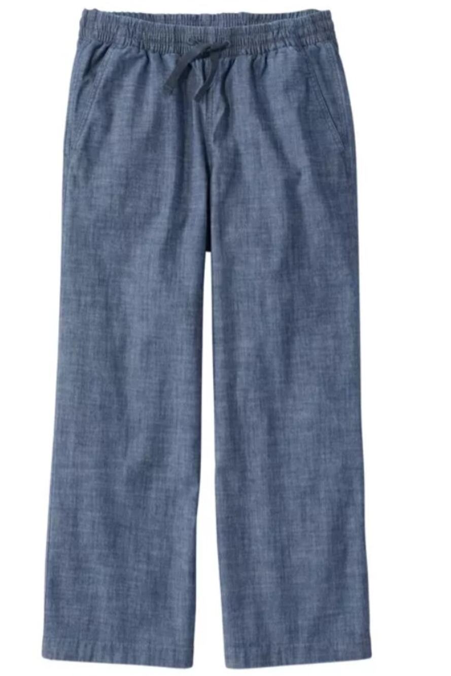 L.L.Bean Lakewashed Pants Pull On Chinos 12P Mid Rise Billowy Leg Crop